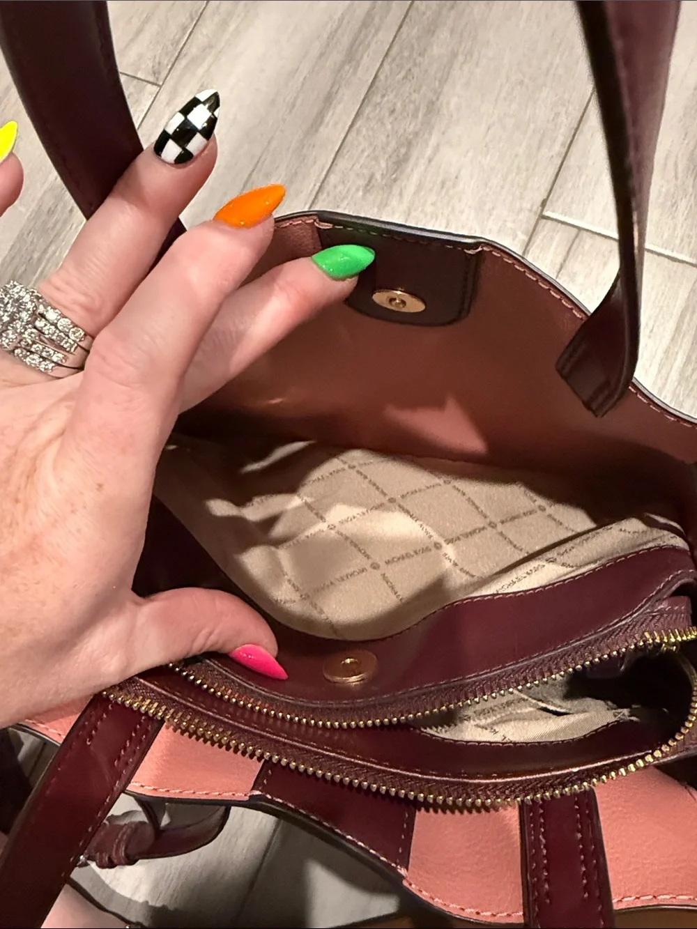 Michael Kors Wine Leather Tote with Bow Strap
